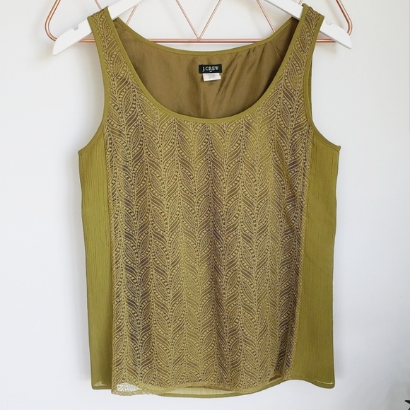 J. Crew Tops - J.Crew, Olive Green Leaf Lace Blouse, XS